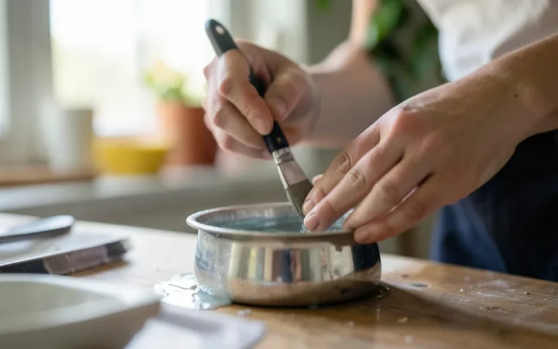 a person cleaning a silver object with a homemade solution