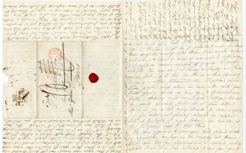 Manuscript letter Archives Number: 1011/002.001-014#031 Cambridge. Nov 15th 1844. We were charmed to hear, dearest, that you had been enjoying yourself so much at Polanbray which news your last letter brought us. Chateau life in France must be, if possible, more amusing than English country-life, - there is so much more natural abandon & ease of manner to help it on, & I suppose racier varieties of people to work into it. You are now, I fancy, actually in Rome again, listening to the fountains & the pines, & lounging in the Vatican & the Borghese as in those golden days when we were all with you. Most gladly would we join you, & if wishes were ships, & desires could annihilate College decrees you would speedily find us at your side. As it is we must enjoy it all by second sight, & if you will put yourself closely en rapport with us, perhaps it may become as visible as the Colosseum [sic] was to Mrs Ford. We were rejoiced to hear you had found such an agreeable compagnon de voyage as Sam Eliot, who has an appreciating & refined nature which I am sure has already given you great [p. 2] satisfaction. And the benefit must be mutual, for he is just the sensitive state of invalidism which needs the cheering of a wit like yours. What a pleasant American party you will find in Rome. I fear you may almost forget Greece & Mrs Bracebridge’s sunset. Perhaps Sarah Cleveland will be temptable, in that direction. Being both enthusiastic and energetic I shall marvel at her if she resigns a visit to Athens with the present conveniences. I have just written to our friend and Consul, Greene. He ordered some casts for us which have not yet arrived except the Praxiteles Fawn, & that alas! is in a thousand pieces. It was sent, like the Orpheus, to New York, instead of to Boston direct & there was no direction upon it to save it from being treated like a bale of goods. We, therefore, have countermanded (I hope in time) the Minerva, which Greene insisted upon sending us though I preferred the Demosthenes, but have allowed him to risk a few busts. Henry has paid Owen here $36. for Greene, so if the expense of the casts & the transportation, or whatever is due, exceed this will you please pay him the balance. [p. 3] I hope you received my last letter, not because it was worth any-thing but because you seemed to feel neglected by us. I have not allowed 2 steamers to go without a letter certainly, dearest. I had a glimpse, the other day, of John Bryant – in foreign portliness & dust-colored clothing, but have not yet paid my respects to Madame. Tomorrow I shall do so. Day after tomorrow is Caroline’s wedding day. She is to be married at Sam’s, in state, receiving all the world afterwards. Blatchford’s family have come on. His father is a very good looking, gentlemanlike man, & his sister a modest, nice girl; - these are all I have see[n.] We went in, the other night, to a dance at [Mrs] Rice’s, - & I was amazed at the flood of new faces among the maidens & youths since last year. Wolcott’s bride has much beauty; - large, soft eyes, quite oriental. She was a Miss Frothingham. Miss Coolidge, the Queen, looked very matronly in a turban. If you find in the Roman ateliers any drawings as beautiful as Mr Gray’s I should be charmed to have a few – any thing else tasteful & cheap will be welcome. In the way of news I remember nothing but the death of Judge Prescott. He died as tranquilly as possible, without interrupting the daily routine for an hour, & without pain. He slid from his chair into his grave – a fit rest for so long a life, & after binding up the sheaves of such a golden harvest. [p. 4 bottom] We passed Thanksgiving week in town very pleasantly – The vacation will soon arrive when we may give them another. Henry’s book is getting near its end, & his spirits rise proportionately. He is letting fly a smaller kite at the same time, called “the Waif;” – merely a collection of stray poems from other brains, or hearts, for a New Years gift. Charlie is becoming an infant Hercules, & pulls hair as if it were serpents. He looks very wise at [p. 4 top] times, & then again very merry, - has not quite decided whether life is a joke for, or against, him; in the mean while eats and sleeps as if it were Paradise, & sometimes talks into the air & smiles at invisible faces – angels for aught I know. The perfect trust with which a child flings himself into life as if he ever felt the supporting pressure of God’s arm is beautiful to witness. You gave me no details of Alexis’ revelations, which you should [p. 1 cross] have done. Was he not thought in London to be a humbug – or was it only accidental failure? Lowell, the poet, is to be married the day after Xmas – He is all alive about slavery - & intends when he returns to preach against it in the country towns. You will see in the papers, if they reach Rome, how Mr Hoar of Concord, a wise & venerable respectable man has been mobbed & hustled out of Charleston because he appeared there as an agent from the state to protect the free black citizens they had seized from ships. [p. 2 cross] What with such doings -, an impending Polk & Calhoun’s abominable letters about Texas the North will not long submit to Southern wickedness – I trust. Very anti patriotic-feelings come over me now & then like a sirreco – blasting all hope of better fruits – but patience must be our hope. In this mood we have been reading with much approval your poem on the country – “What sordid days of dross are these” &c We dined lately at the Howe’s & saw Laura Bridgman who has her meals with them. She is growing womanly, but retains her childish demonstrativeness, & caresses Julia as violently as a young tigress. Felton was charmed with the Parkman approval of Aristophanes, & resurrection of him as well as his piece. Give much love to Sarah Cleveland from us both. How her capacious head & heart will feast upon Rome to intoxication. I wish I dare beg a letter from her but with her voluminous correspondence it is asking too much. Mrs Brooks has left us for N. York. If I have omitted any other news worth mentioning Emmeline will I hope make it up to you. Henry sends much love, & has a great desire but as great incapacity, alas, to write. ever thy loving Fannikin. God bless you darling & give you a happy New Year. ADDRESSED: T. G. APPLETON ESQ / CARE OF [CROSSED OUT: BARINGS BROTHERS & CO / LONDON.] MESSR GREENE CO / PARIS POSTMARK: 7. AGU. / [ILLEG.]OGNE 2 / 1 / 45 Keywords: correspondence; long archives; frances e. a. longfellow papers (long 20257); frances elizabeth (appleton) longfellow; people; document; family life; social life; Correspondence (1011/002); (LONG-SeriesName); Letters from Frances Longfellow (1011/002.001); (LONG-SubseriesName); 1844 (1011/002.001-014); (LONG-FileUnitName)