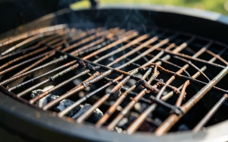 a rusty grill grate being cleaned or restored