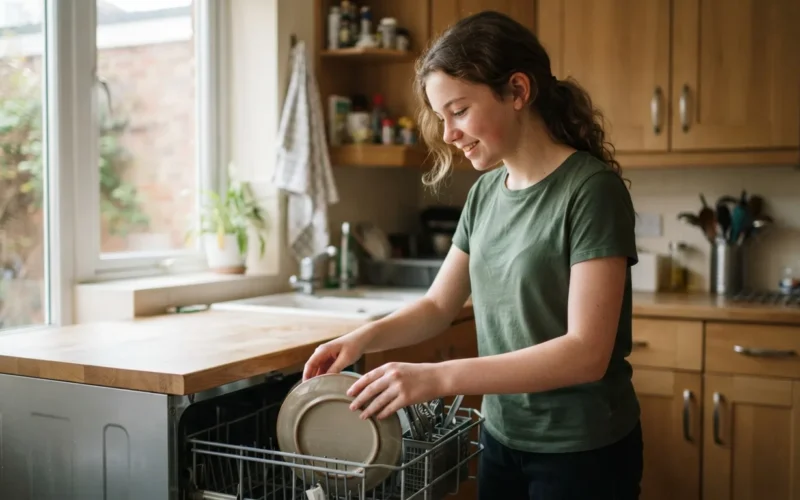 a teenager helping with household chores