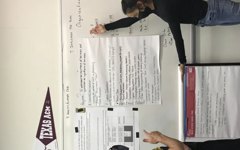 As Chair of the International Affairs and Public Service Academy, Cadet Capt. Diba Bhuiyan briefs retired Lt. Col. Ring on the early steps of the planning process for an upcoming trip.