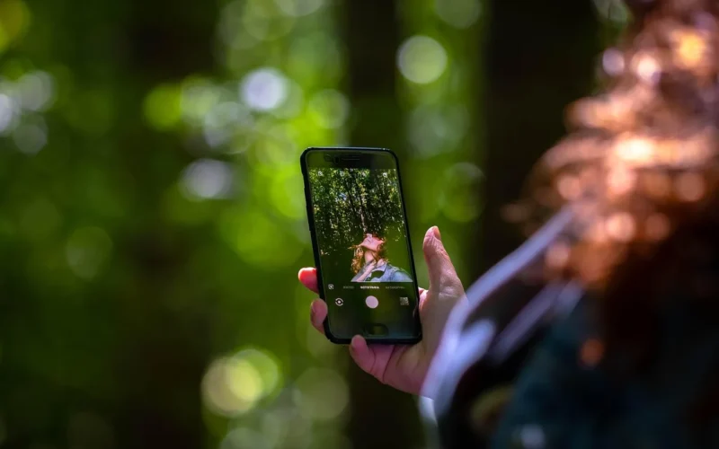selfie, smartfon, woman, portret, blogi, forest, face, display, mobile, camera, blur, happy, sun, natura, summer, loneliness, sexy