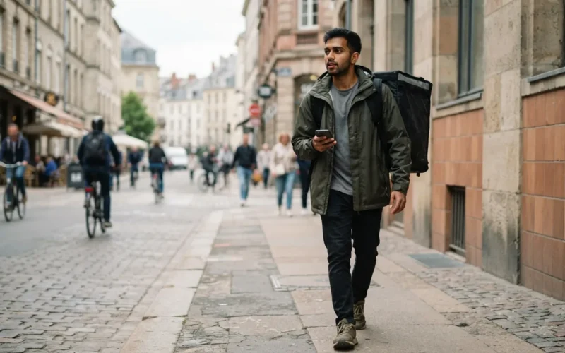 a food delivery courier carrying a thermal bag