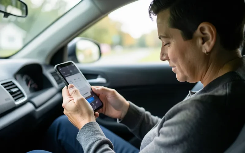 a person using a smartphone while sitting in a car