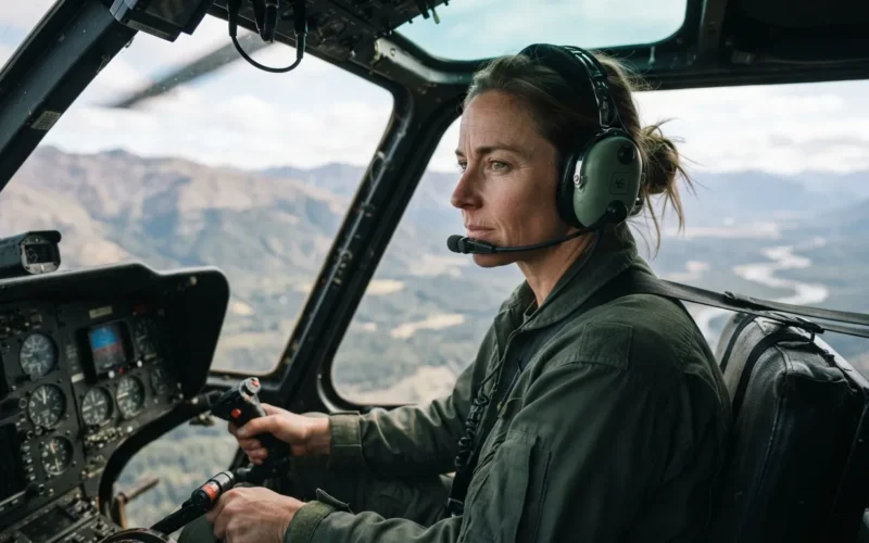 a helicopter pilot in the cockpit