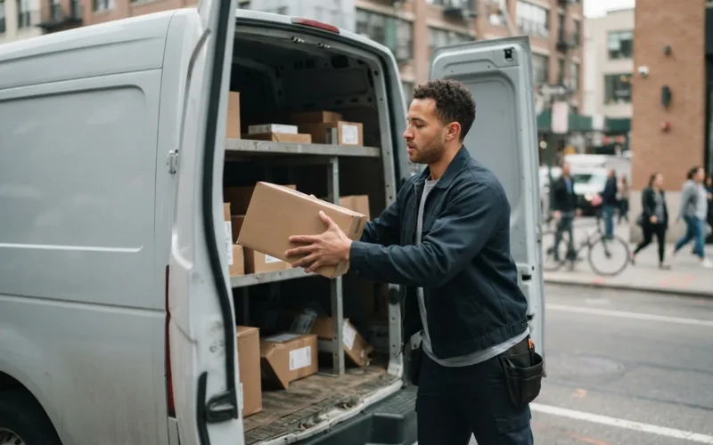 a person loading packages into a delivery van