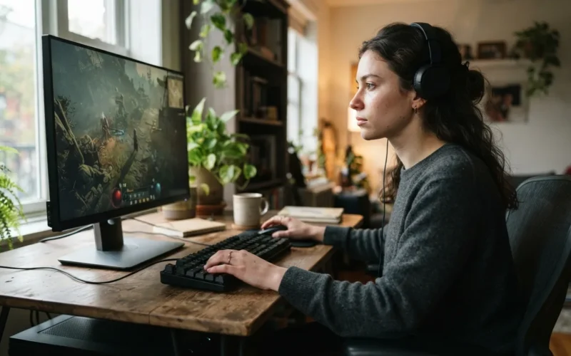 a person playing a video game on a computer