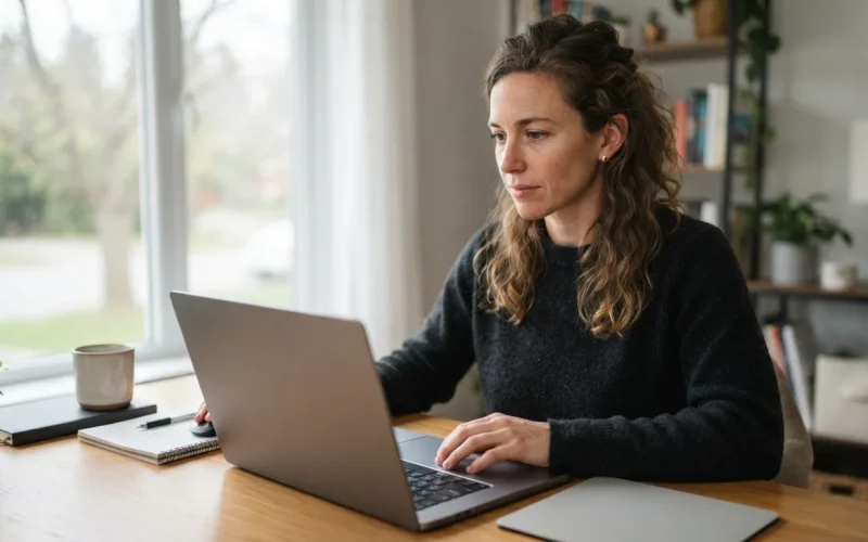 a person working at a desk with a computer