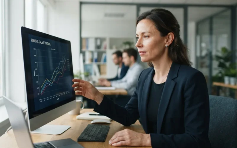 a professional looking at a salary chart or graph