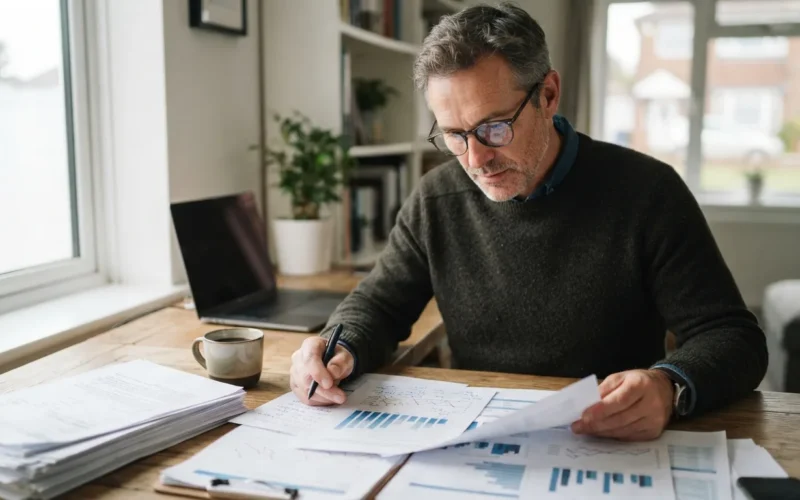 a person reviewing financial charts and documents