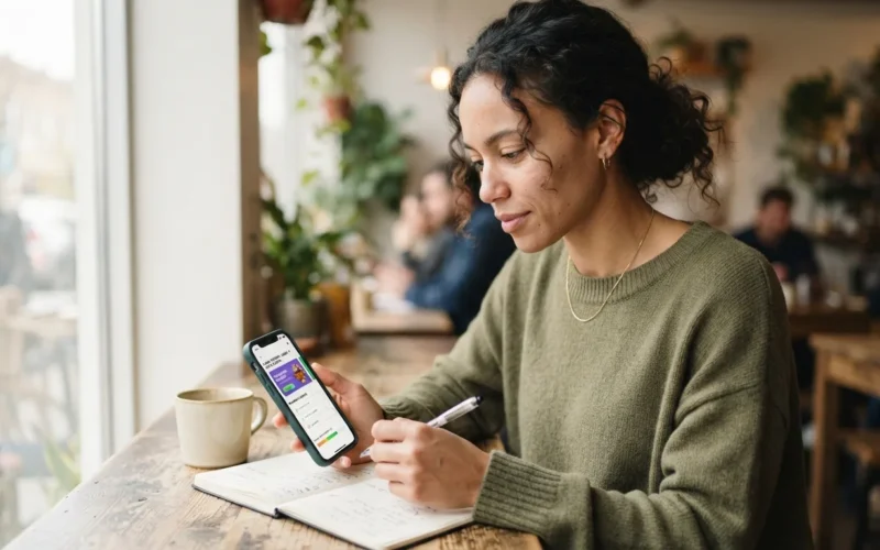 a person using a smartphone to learn a language
