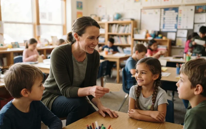 a teacher in a classroom with students