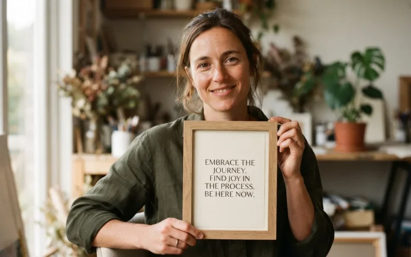 a person holding a framed quote