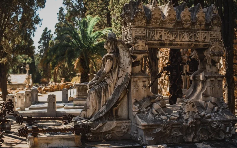 hiszpania, barcelona, montjuïc, cemetery, crypt, angel, statua, family, catholics