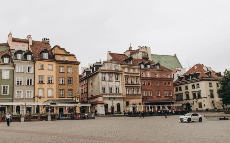 Beautiful historical buildings in Warsaw's Old Town square, a UNESCO World Heritage site.