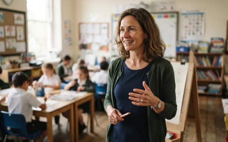 a teacher standing in a classroom