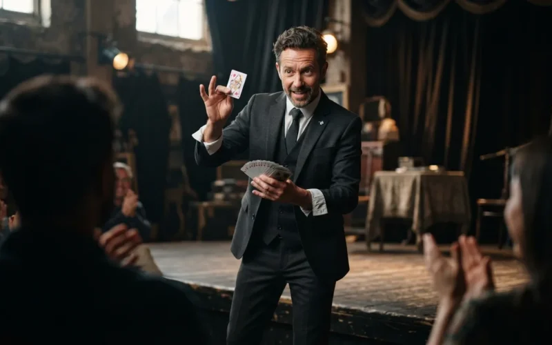 a magician performing on stage