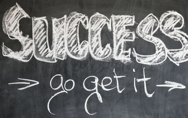 Motivational chalkboard with 'Success - go get it' written in chalk.