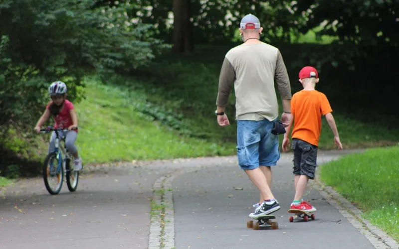 family, sport, rower, deskorolka, na dworze, ludzie, zabawa, activity